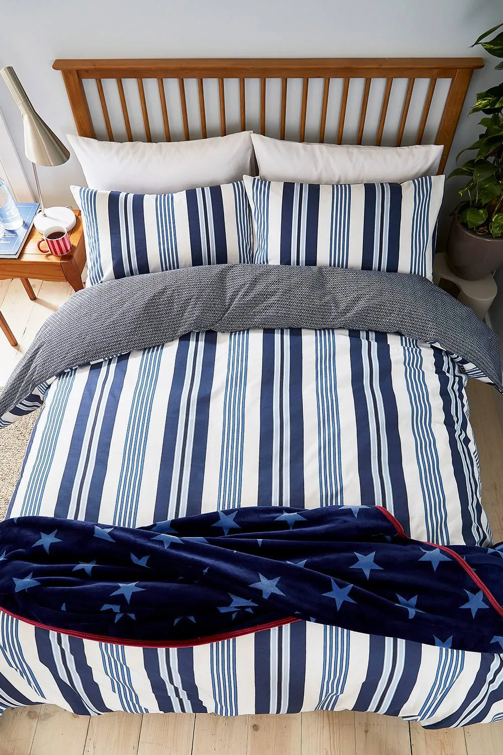 Helena Springfield 'Huntington Stripe' Cotton Duvet Cover Set in Blue 4