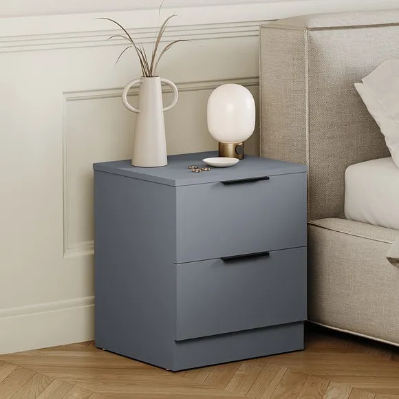 Return - Hayes 2 Drawer Bedside Table, Grey