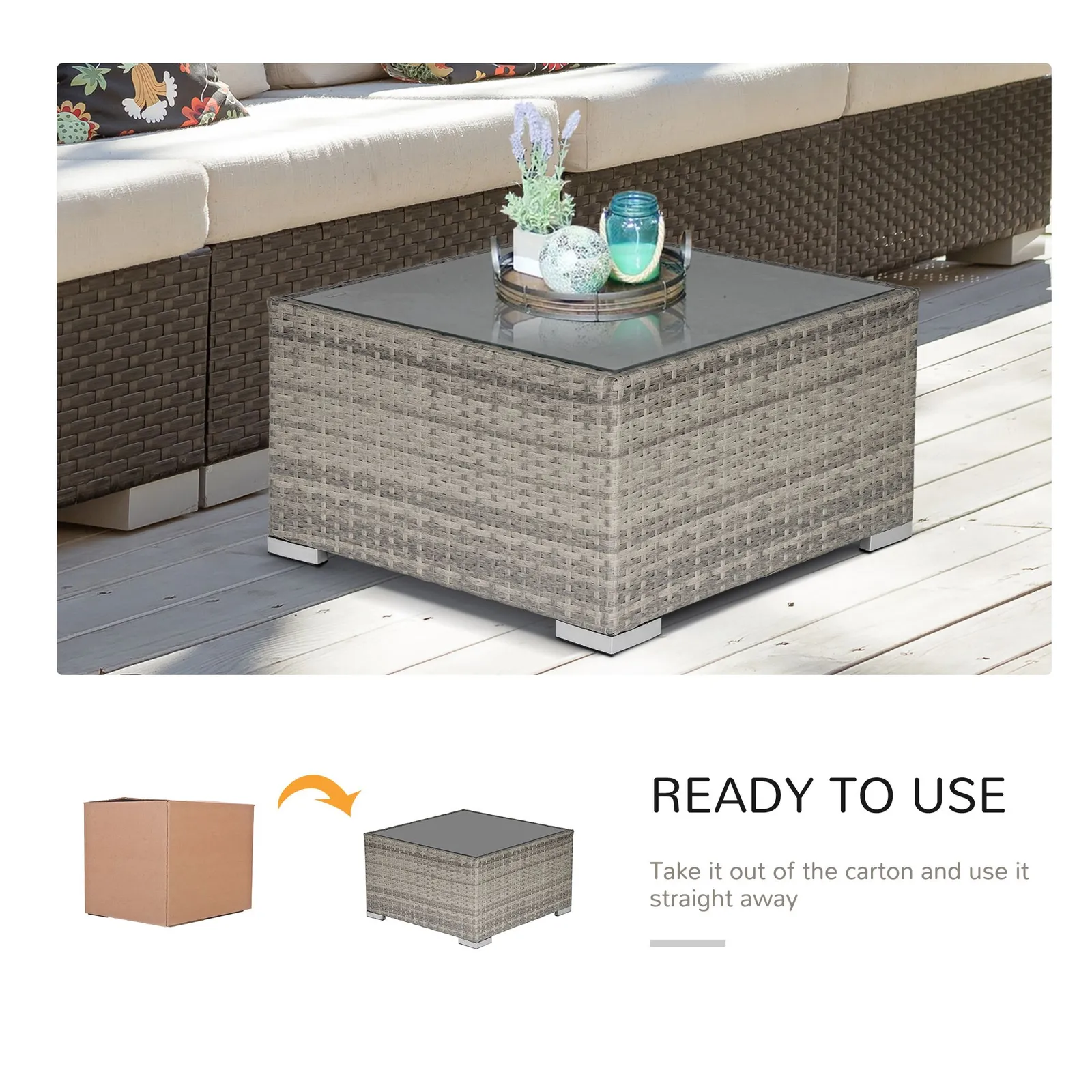 OUTSUNNY Outdoor Garden Furniture Rattan Single Middle Sofa w/ Cushions in Grey 4