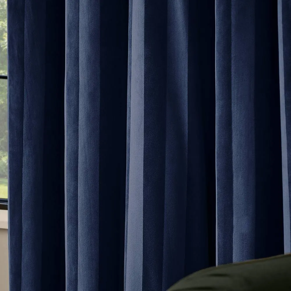 Paoletti Regency Stripe Velvet Fully Lined Eyelet Curtain Pair in Midnight 4