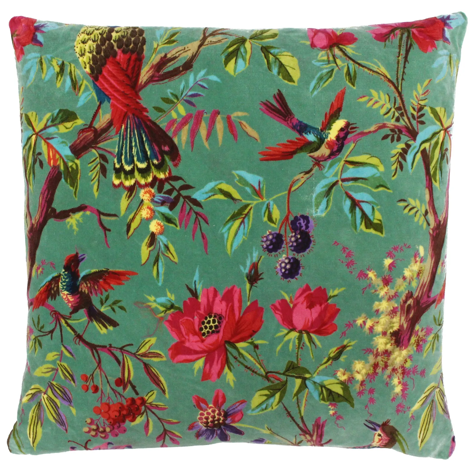 Paoletti Paradise Nature Print Velvet Cushion in Aqua 2