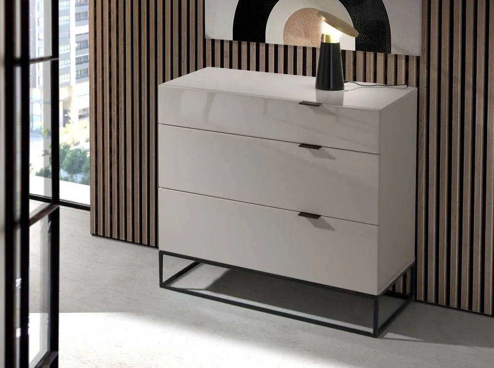 Angel Cerda Grey 3-Drawer Chest with Black Steel Legs 80x45x80 cm 3