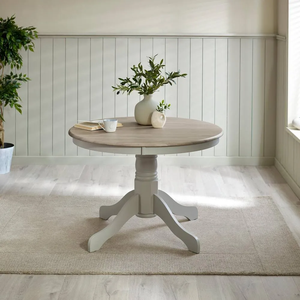 FurnitureboxUK Bude Round Wooden Dining Table & 4 Belgravia Chairs in Grey 2