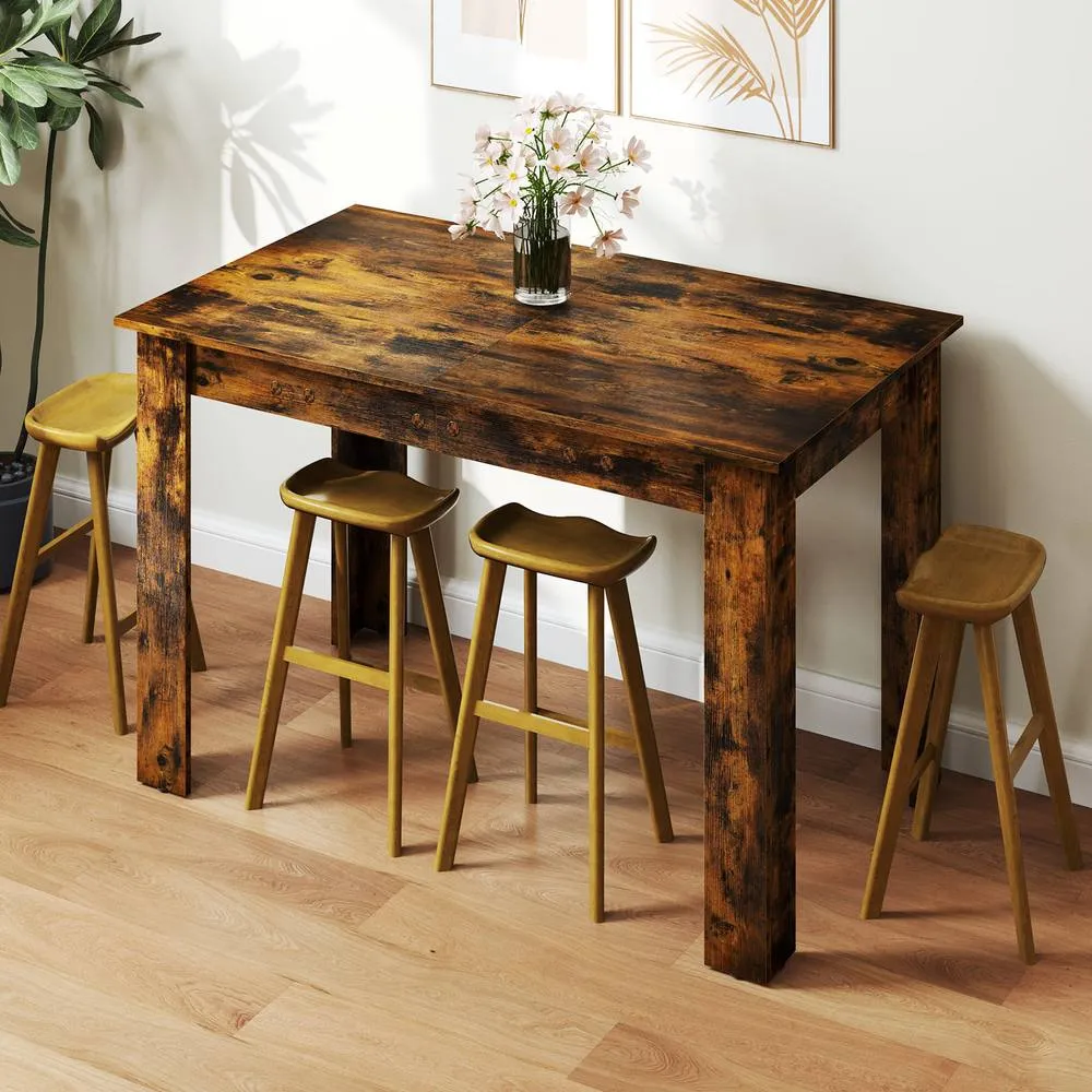 Costway Extendable Dining Table Modern Kitchen Table w/ L-shaped Legs Rustic Brown 3