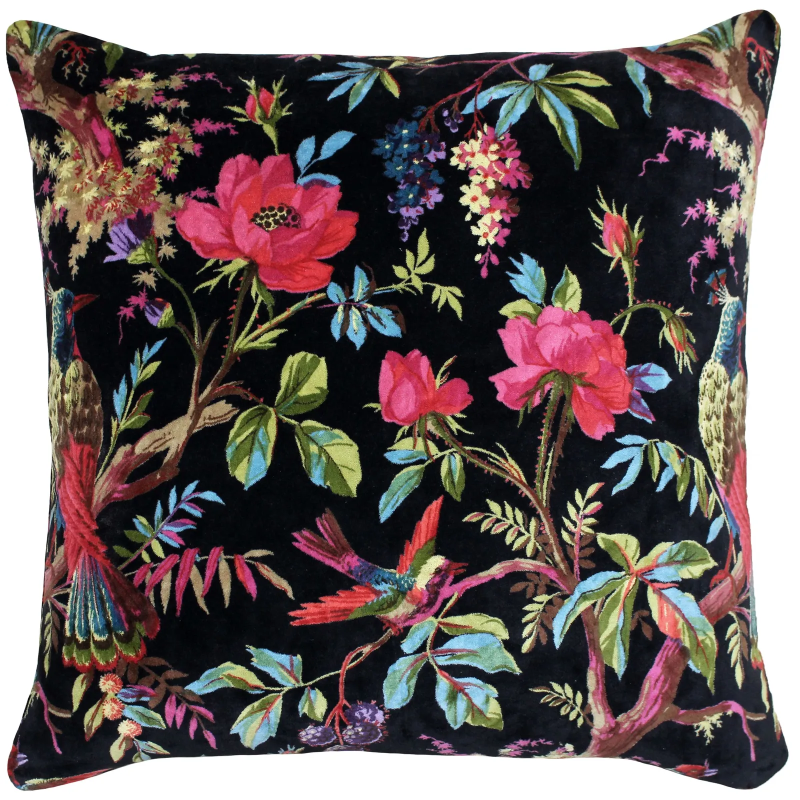 Paoletti Paradise Nature Print Velvet Cushion in Black 2