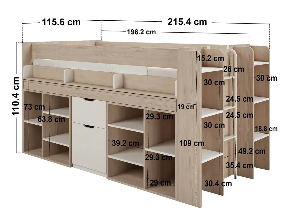 Flair Micah Mid Sleeper Bed with Desk Oak & White in Light Oak 6