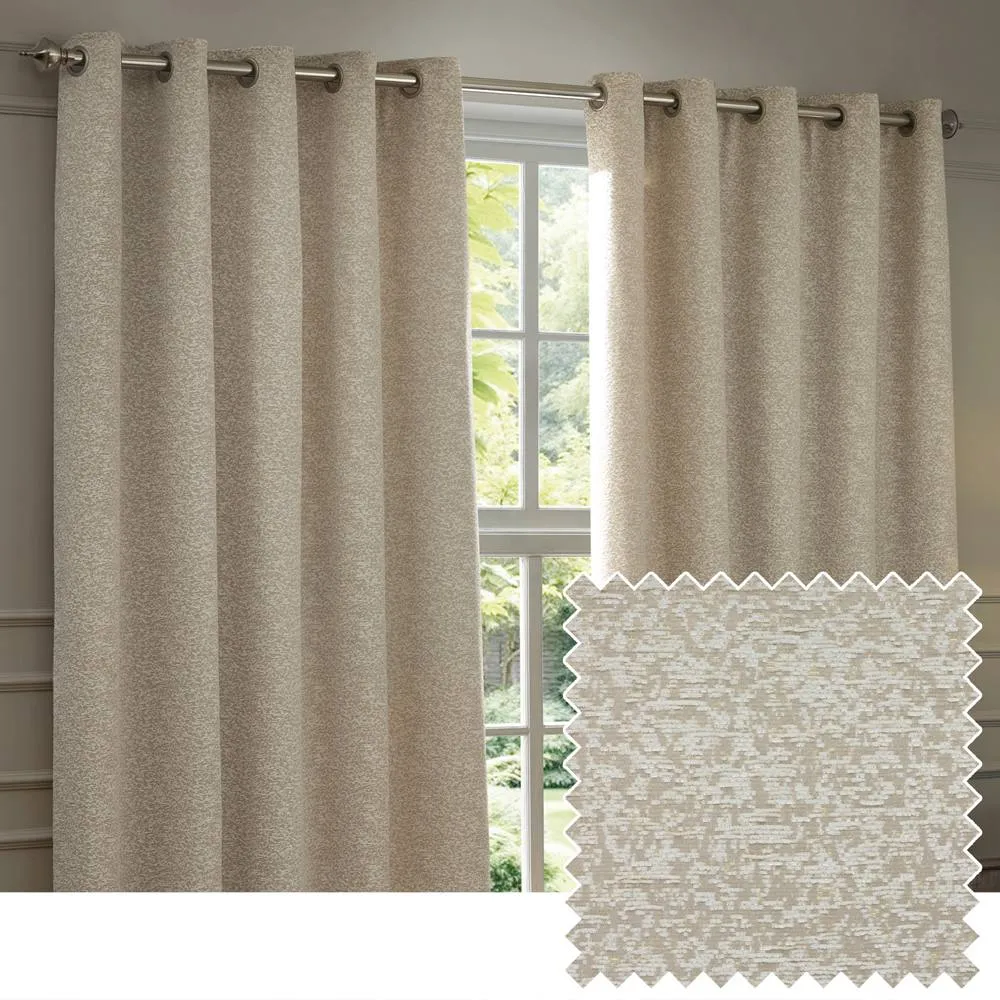 Paoletti Galaxy Velvet Chenille Eyelet Curtain Pair in Ivory 1