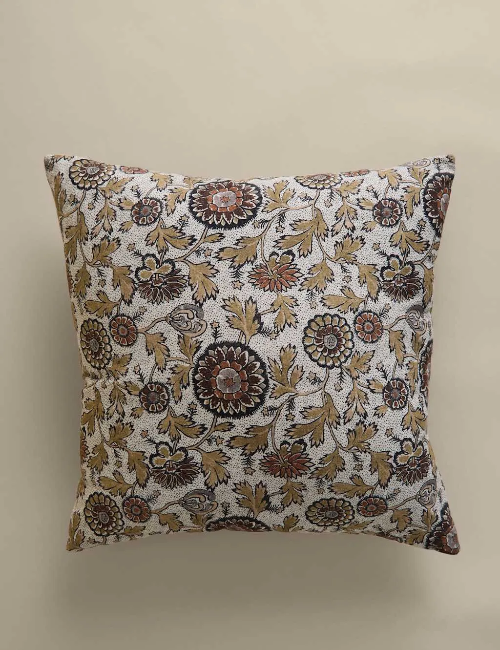 M&S Cotton Rich Floral Cushion Natural Mix