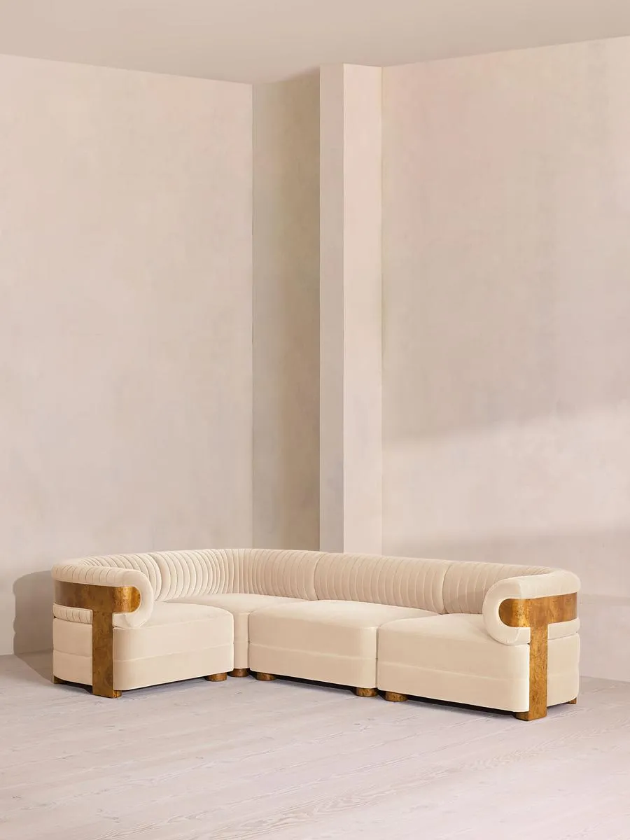 Caleb Modular L-Shape Sofa, Velvet, Porcelain, Dark Burl