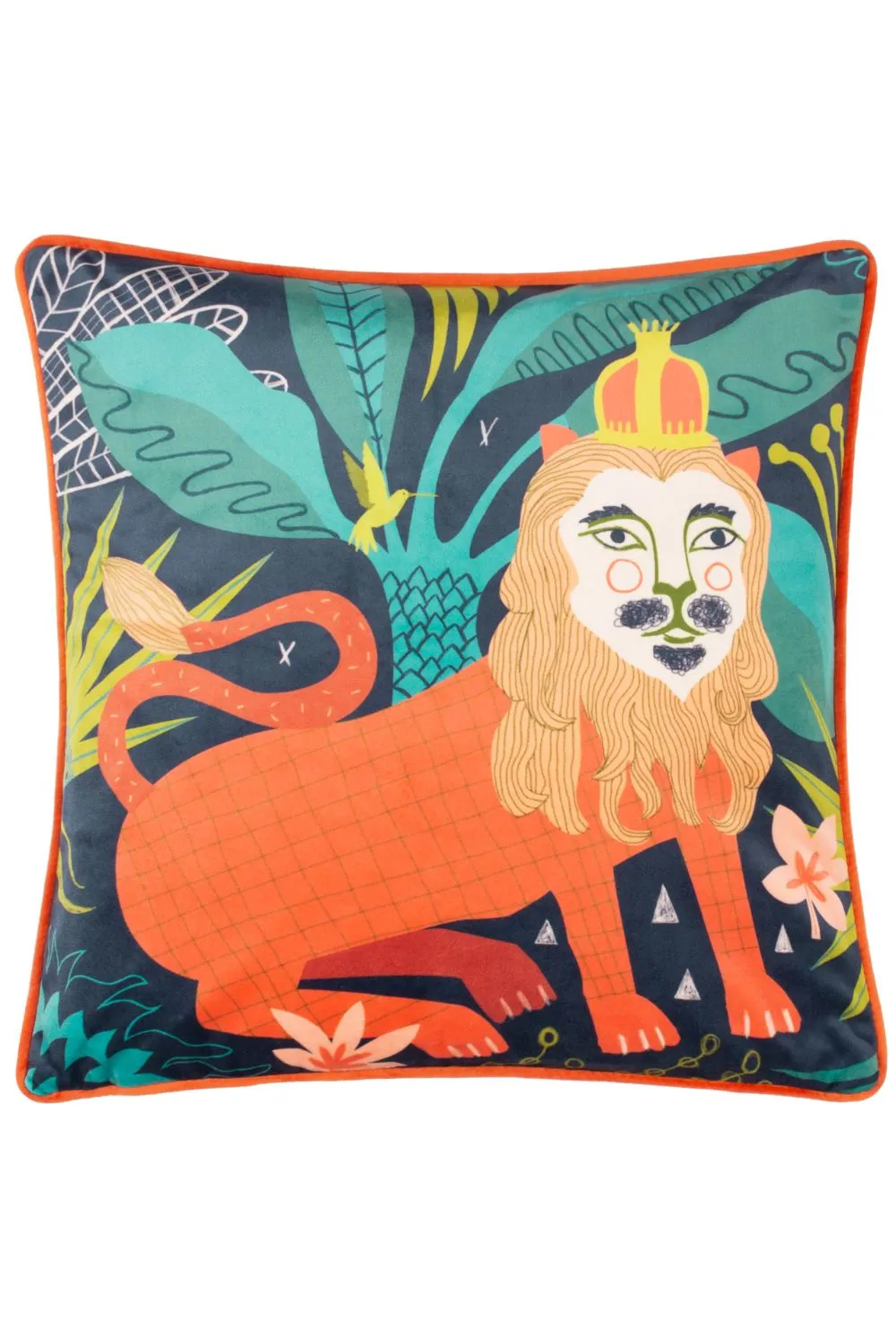 Kate Merritt Lion Piped Velvet Polyester Filled Cushion