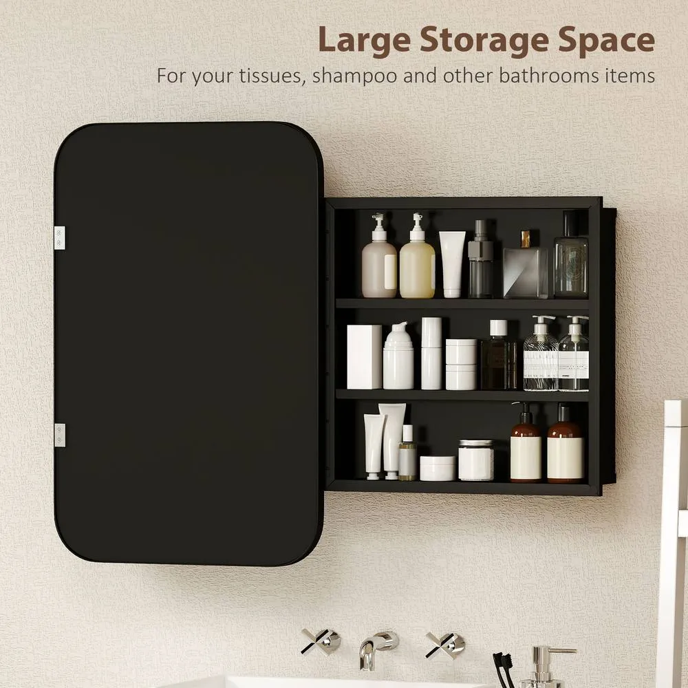HOMCOM Bathroom Wall Cabinet with Mirror Black 6