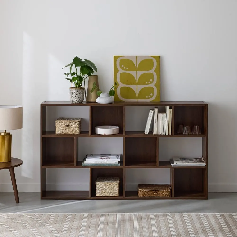 sweeek 3-shelf Bookshelf With 12 Compartments in Dark Brown 1