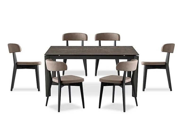 Rosa 130cm Small Extending Dining Table with Bronze Ceramic Top and Graphite Wooden Legs and 6 Siren Chairs - Desert