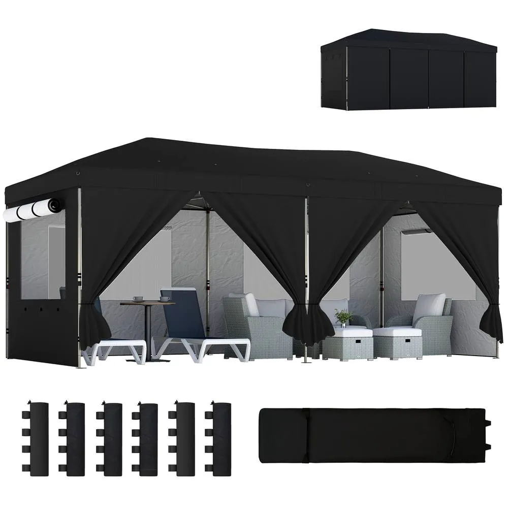 OUTSUNNY 3 x 6 m Pop Up Gazebo, UPF50+ Wedding Party Tent Marquee in Black 2