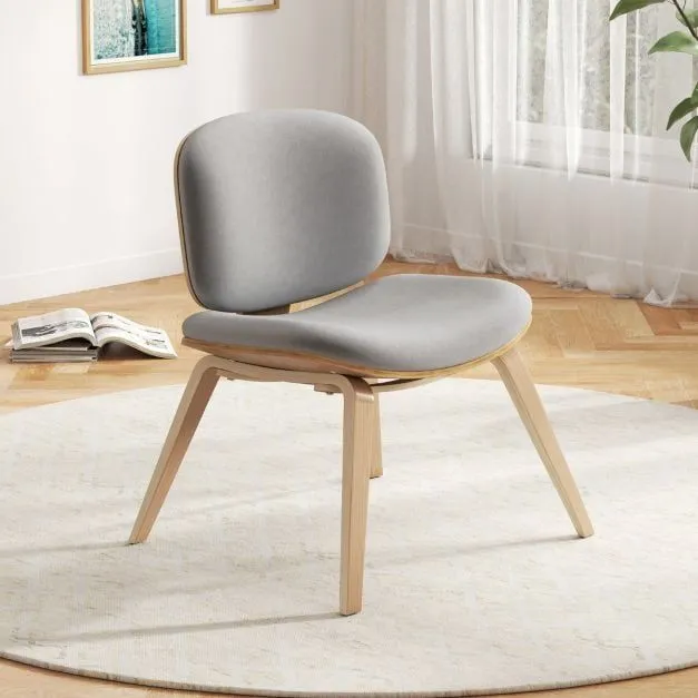 Costway Modern Accent Chair Upholstered Side Chair with Curved Backrest in Light Grey 2