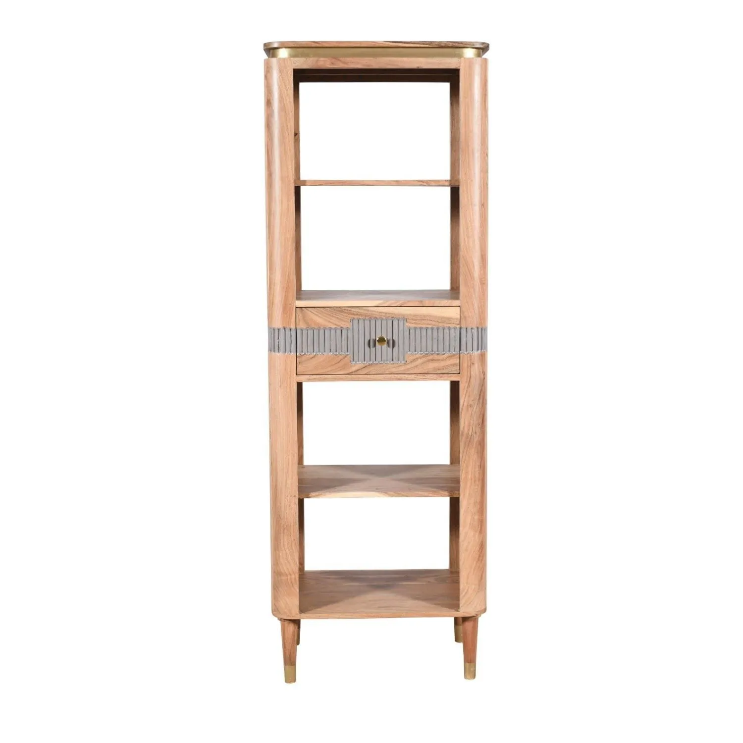 IH Design Alicia Acacia Wood 1 Drawers Slim Bookcase in Grey 2