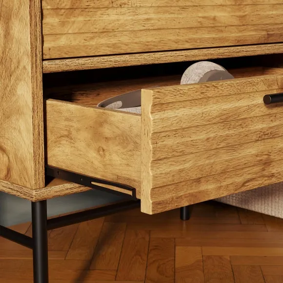 Bryant Wide 2 Drawer Bedside Table, Mango Wood Effect 4