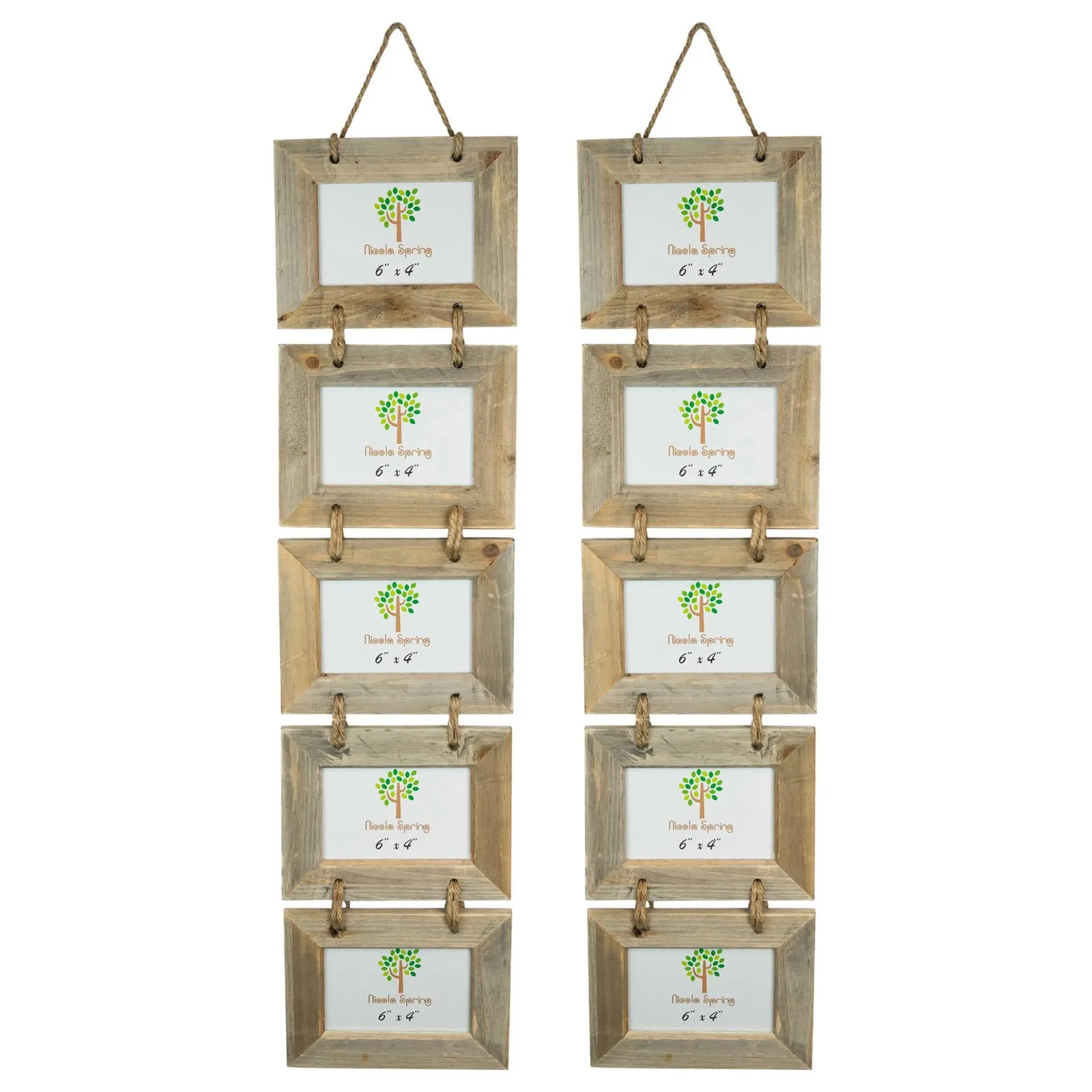 Nicola Spring Rustic Wooden Hanging 5 Photo Frames - 6 x 4" - Pack of 2 in Natural