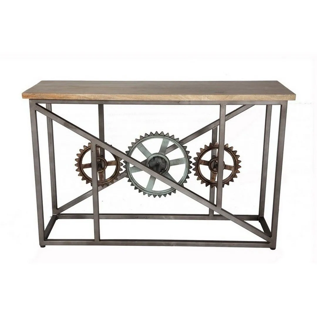 Indian Hub Evoke Console with Wheels - Metal/Wood - L40 x W120 x H80 cm in Brown