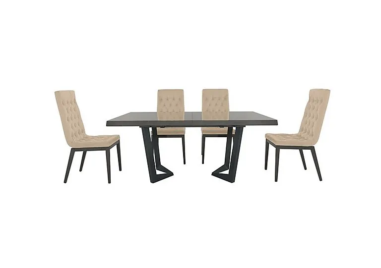 Palazzo 160cm Extending Dining Table in Silver Birch with 4 Capitonne Buttoned Chairs - Aquos Cream