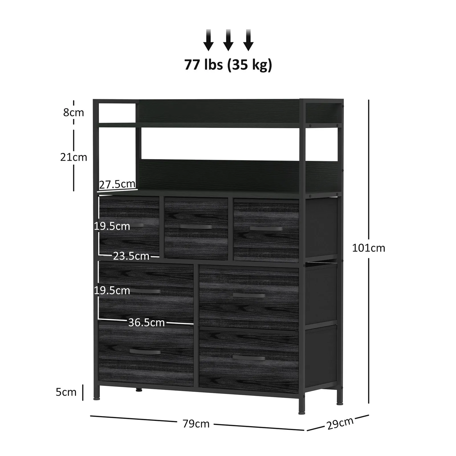 HOMCOM Bedroom Chest of Drawers 7 Drawer Dresser w/ Shelves in Black 3