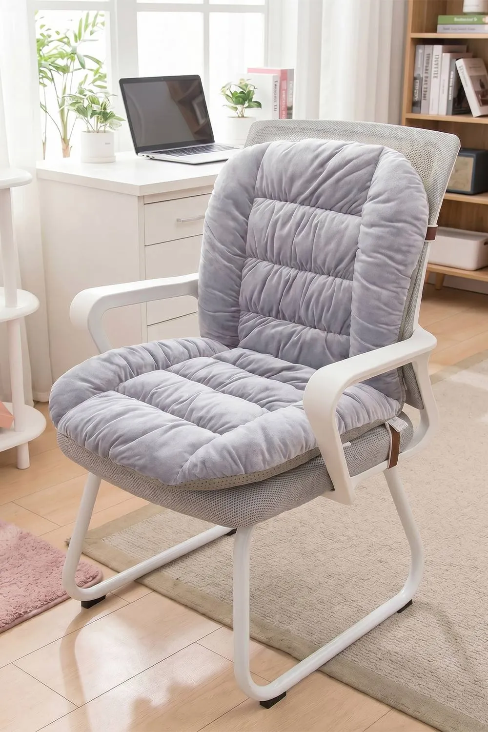 Living and Home Soft Plush Anti-Slip Seat Cushion with Elastic Straps in Grey