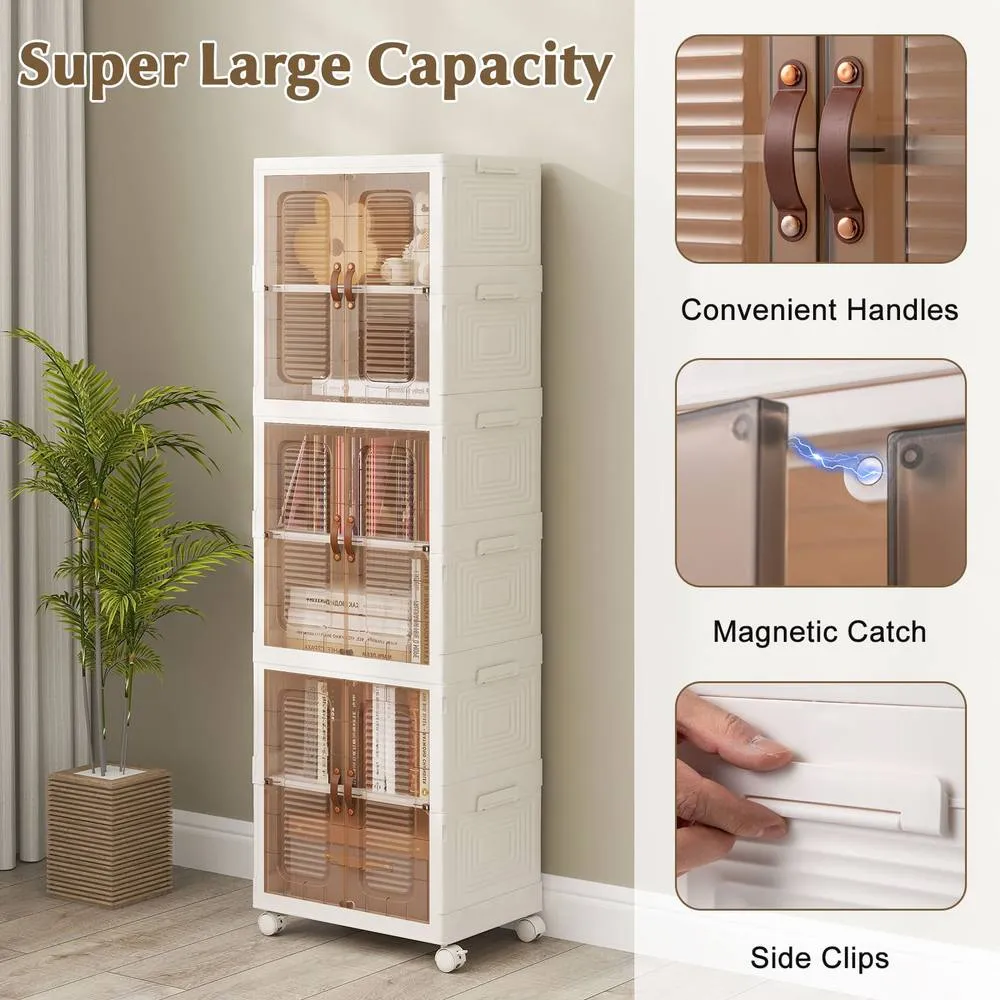 Costway 6-Cube Stackable Storage Bins 115L Shoes Boxes w/ Doors-White in White 4