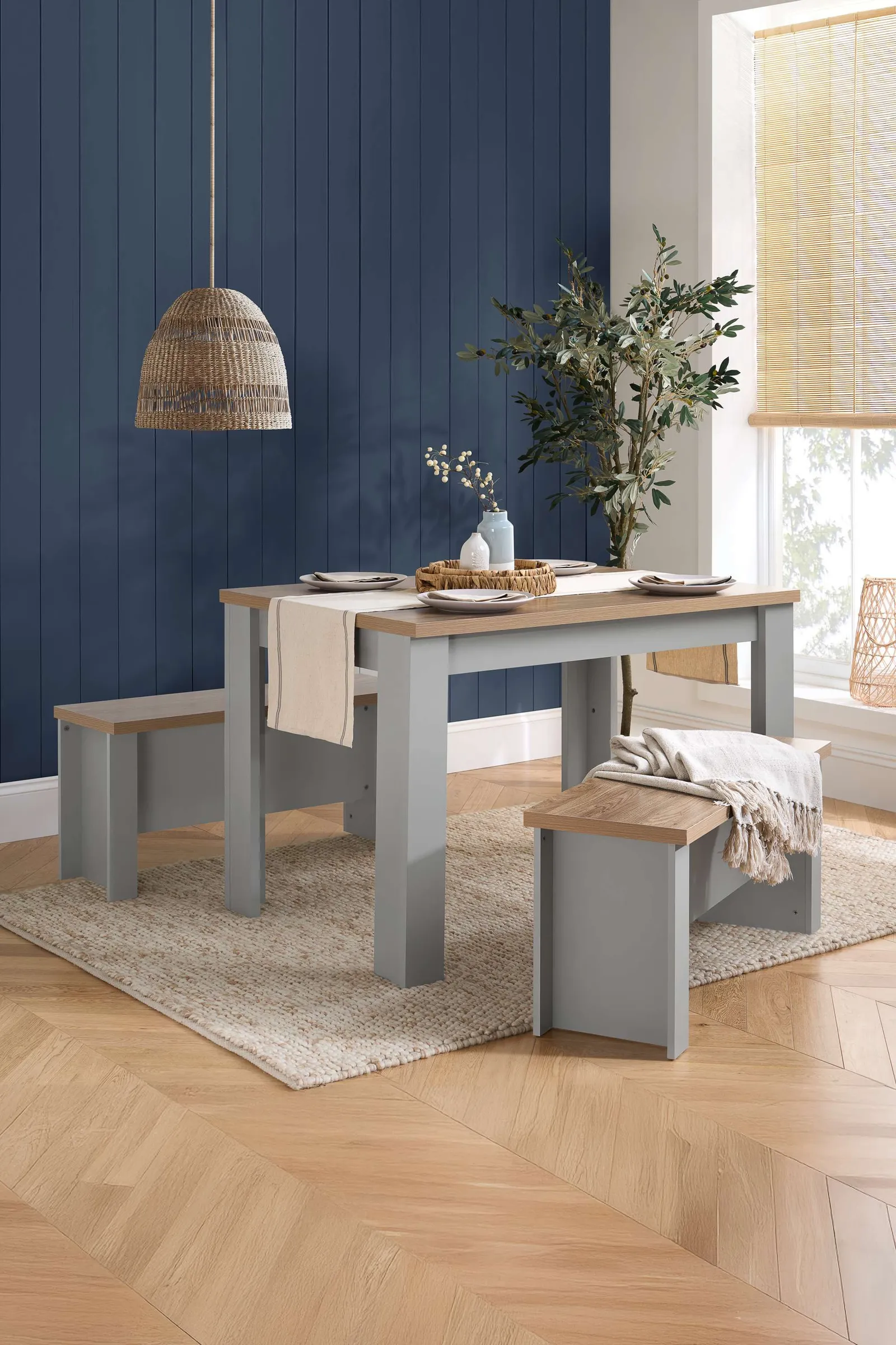Birlea Dining Table & Bench Set Highgate 2 Kitchen Traditional in Grey 1