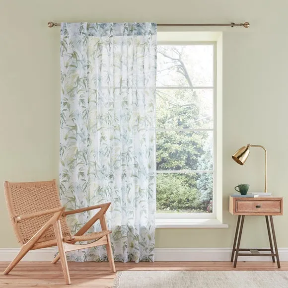 Tropical Leaf Hidden Tab Top Single Voile Panel 2