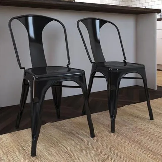 Finn Black Metal Dining Chairs In Pair