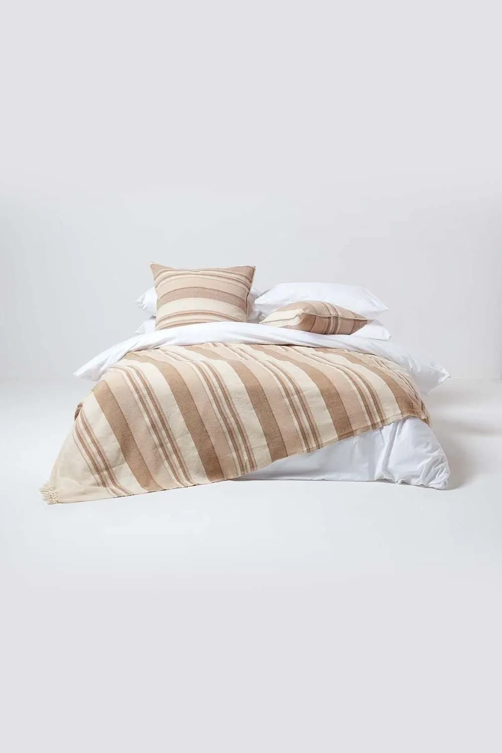 Homescapes Cotton Striped Morocco Cushion Cover in Beige 4