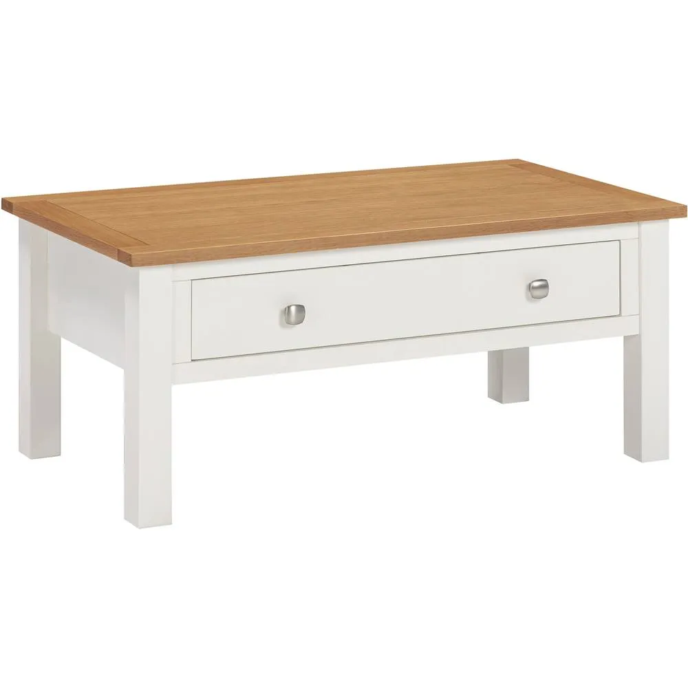 Seconique Cambridge 1 Drawer Coffee Table - Linen/Oak (Part assembled) in White 2