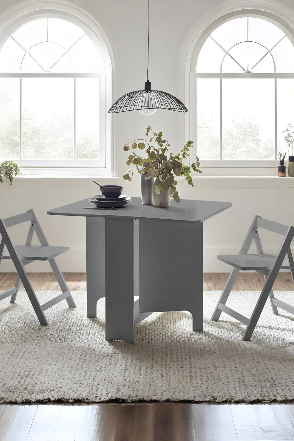 Julian Bowen Gatan 2 Seater Compact Drop Leaf Dining Set with Folding Chairs in Light Grey