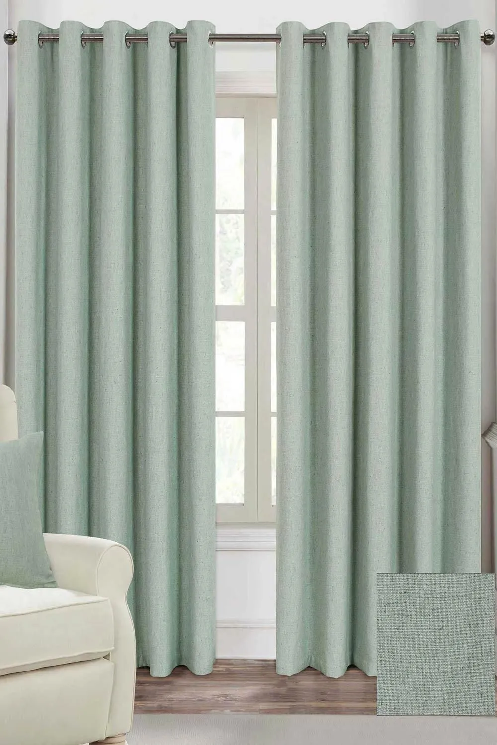 Homescapes Linen Eyelet Lined Curtain Pair in Duck Egg Blue 1