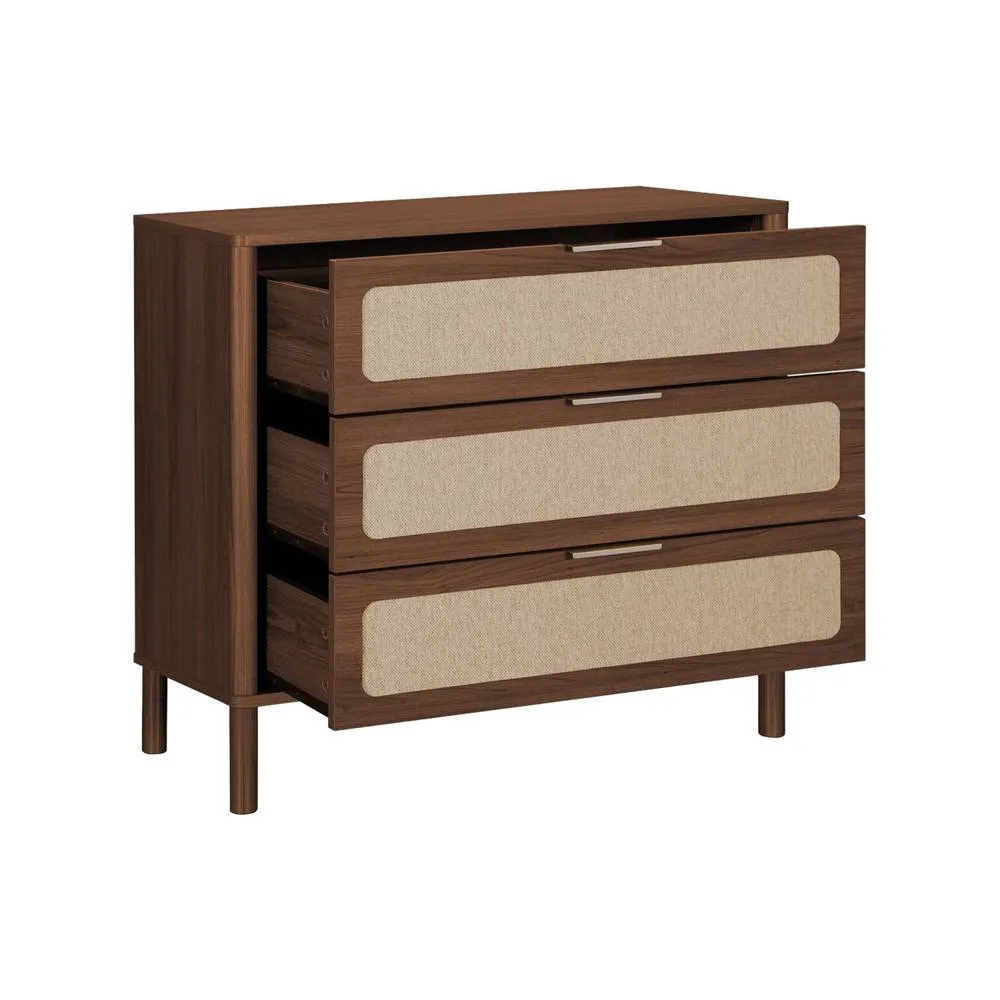 sweeek Vintage chest of drawers with wood decor & cane, 3 drawers in Dark Brown 3