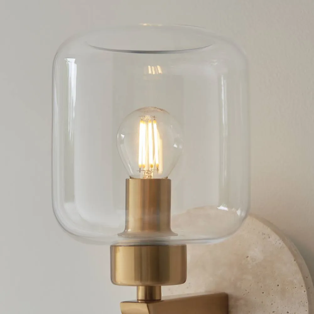 Netlighting Travi Wall Lamp Natural Travertine Vintage Brass & Clear Glass E14 in Gold 5