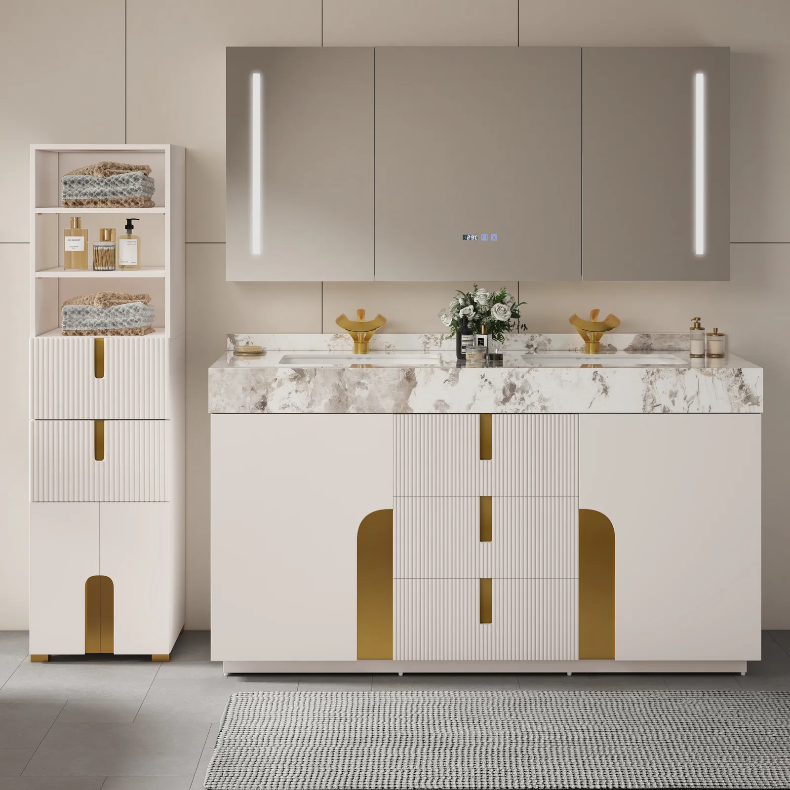 Artis 149cm Bathroom Storage Cabinet & 152cm Double Vanity Set with Sintered Stone Top