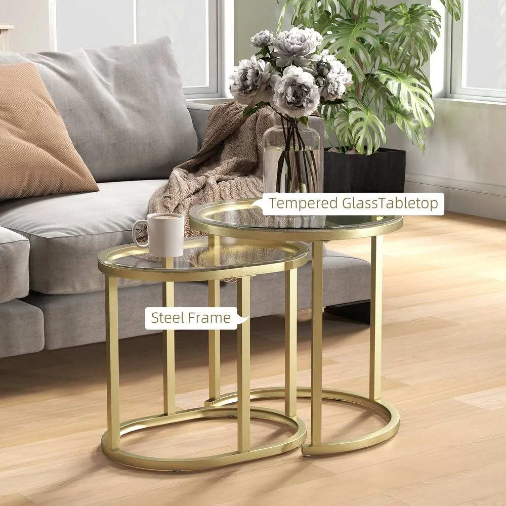 HOMCOM 2 Pcs Modern Coffee Table with Tempered Glass Side Tables Clear 6