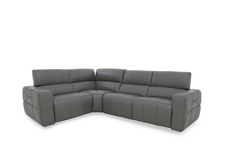 Cube Leather Power Recliner Left Hand Facing Corner Sofa with Power Headrests