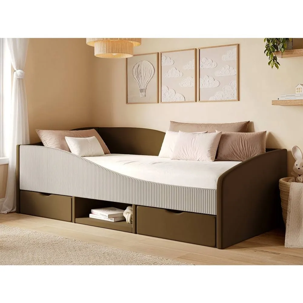 Flair Aubrey Velvet Storage Low Sleeper Bed with Beige Cord in Brown 1