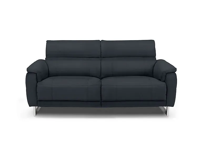 Moet 3 Seater Leather Power Recliner Sofa with Telescopic Headrests - Navy - Sofas and Armchairs
