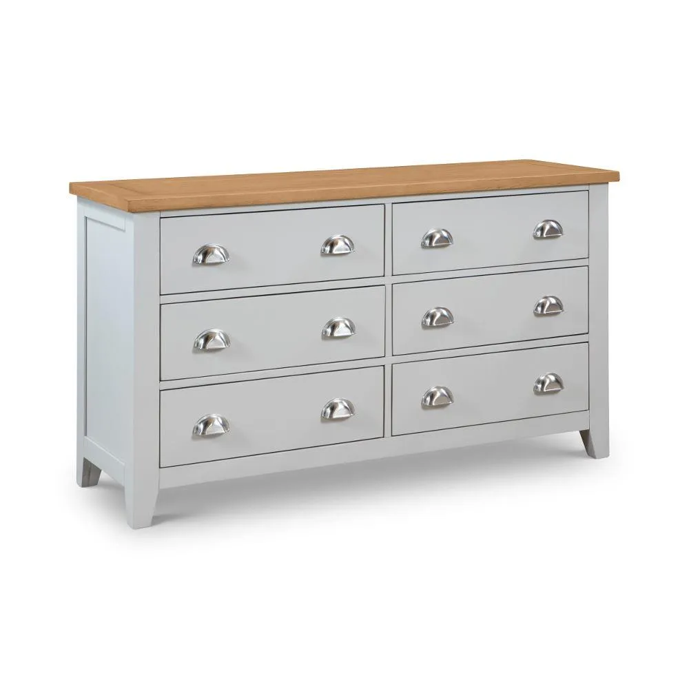 Richmond - 6 Drawer Wide Chest - Grey/Oak - Wooden - Happy Beds 1