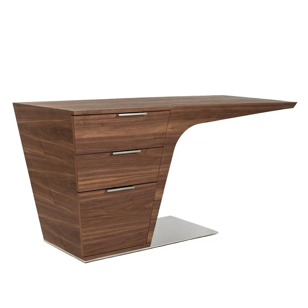 Angel Cerda Walnut Veneer Desk with Chromed Stainless Steel Base in Brown