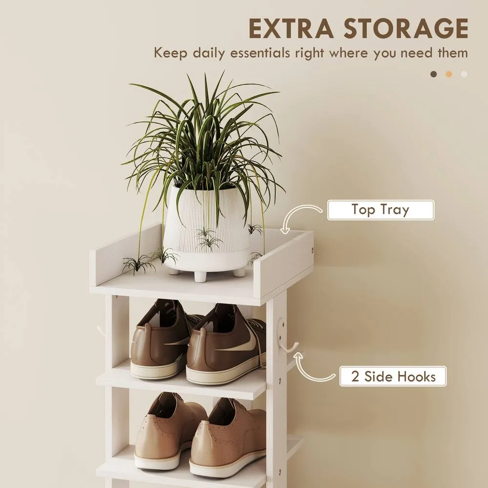 HOMCOM Shoe Rack 9-Tier Top Tray 2 Hooks 30 x 30 x 128.4 cm White 6