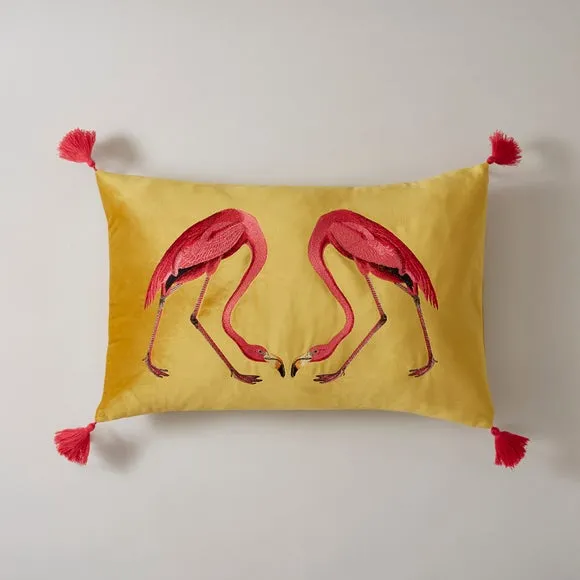Flamingo Embroidery Cushion Chartreuse 3
