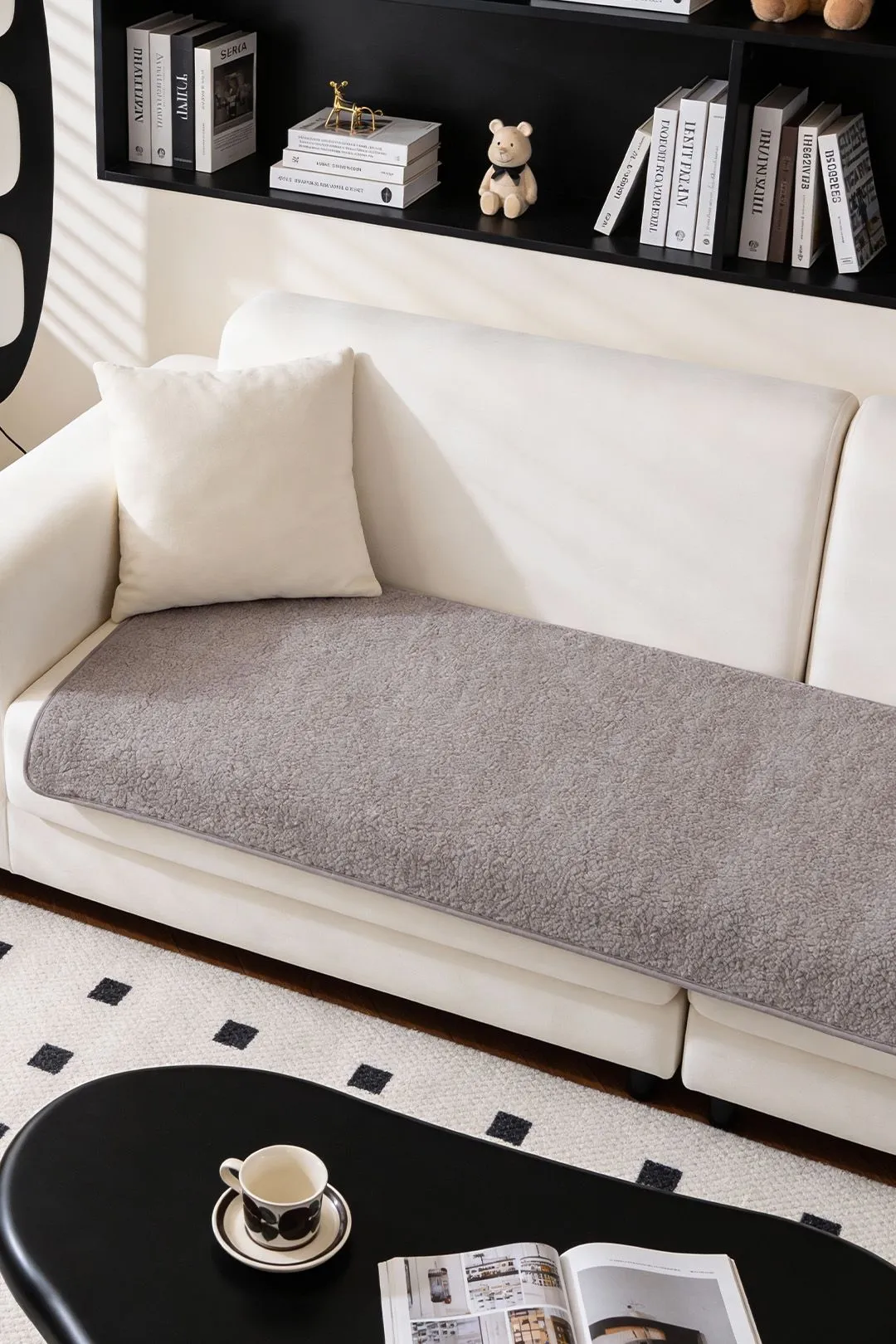 Living and Home Non-Slip Faux Plush Sherpa-Style Sofa Cover in Grey