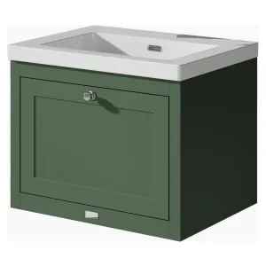Bayswater Hartleigh Hunter Green Traditional Wall Hung Vanity Unit & 1 Tap Hole Modern Recessed Basin - 600mm 2