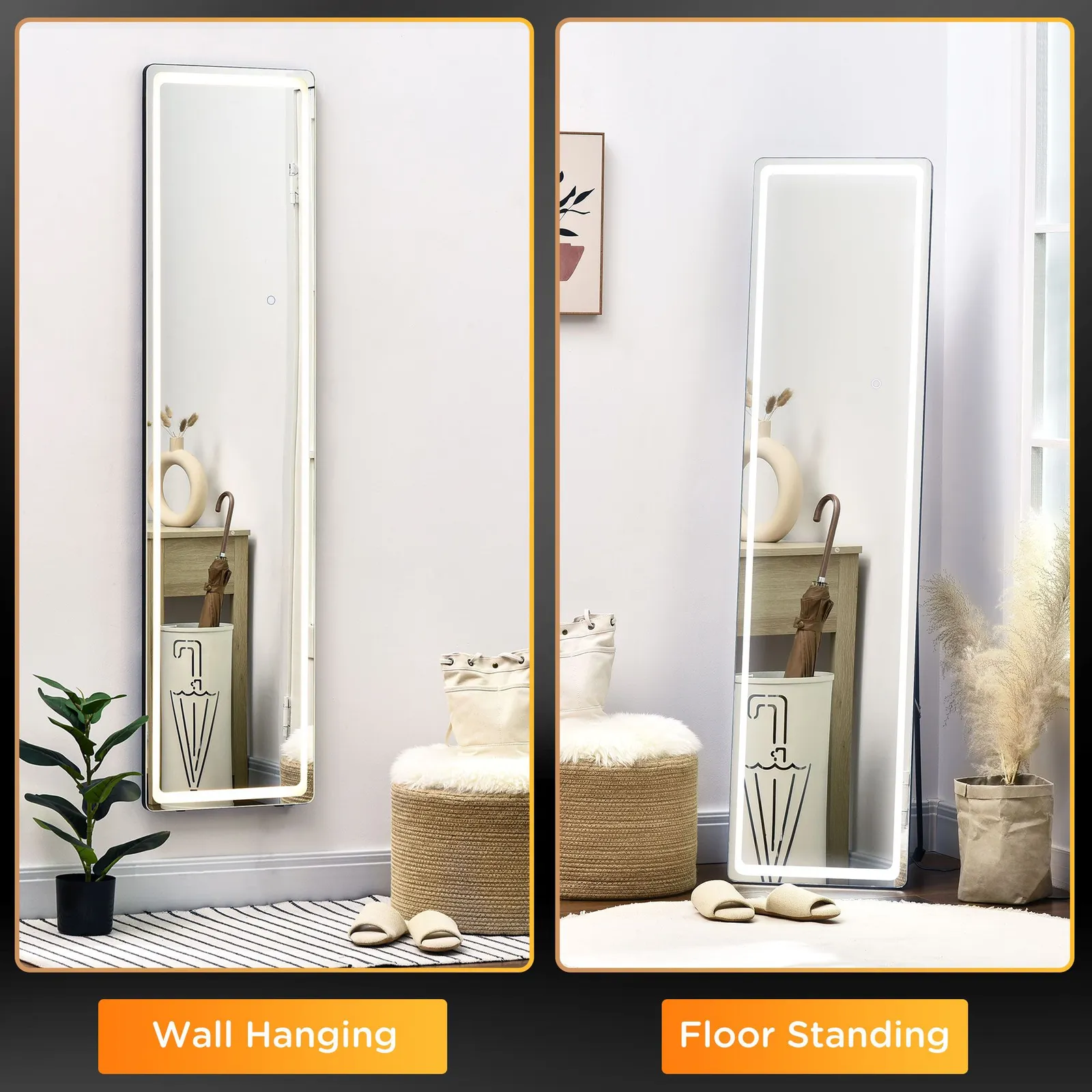 HOMCOM Full Length Mirror with LED Light Free Standing Floor Mirror Bedroom in Silver 4