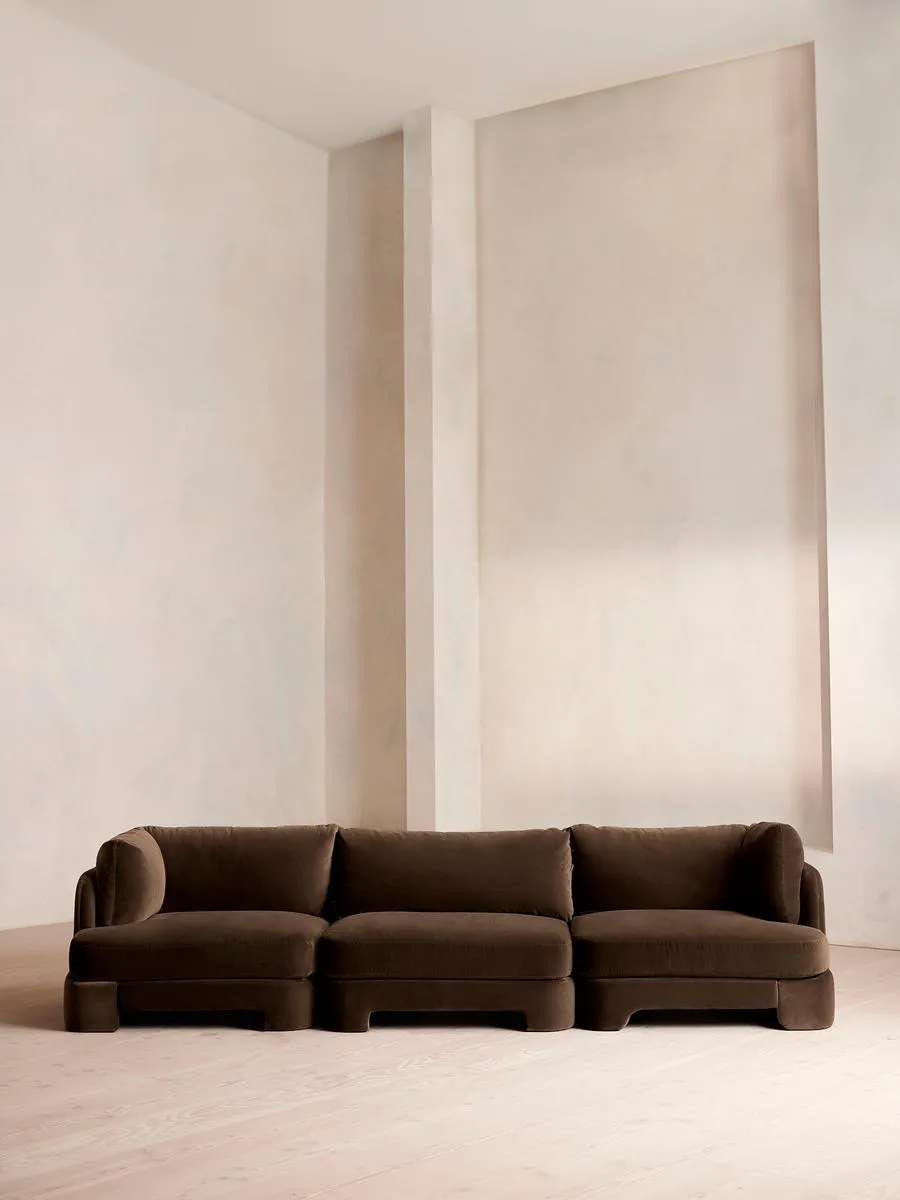 Odell Modular Sofa, Four Seater, Velvet, Chocolate