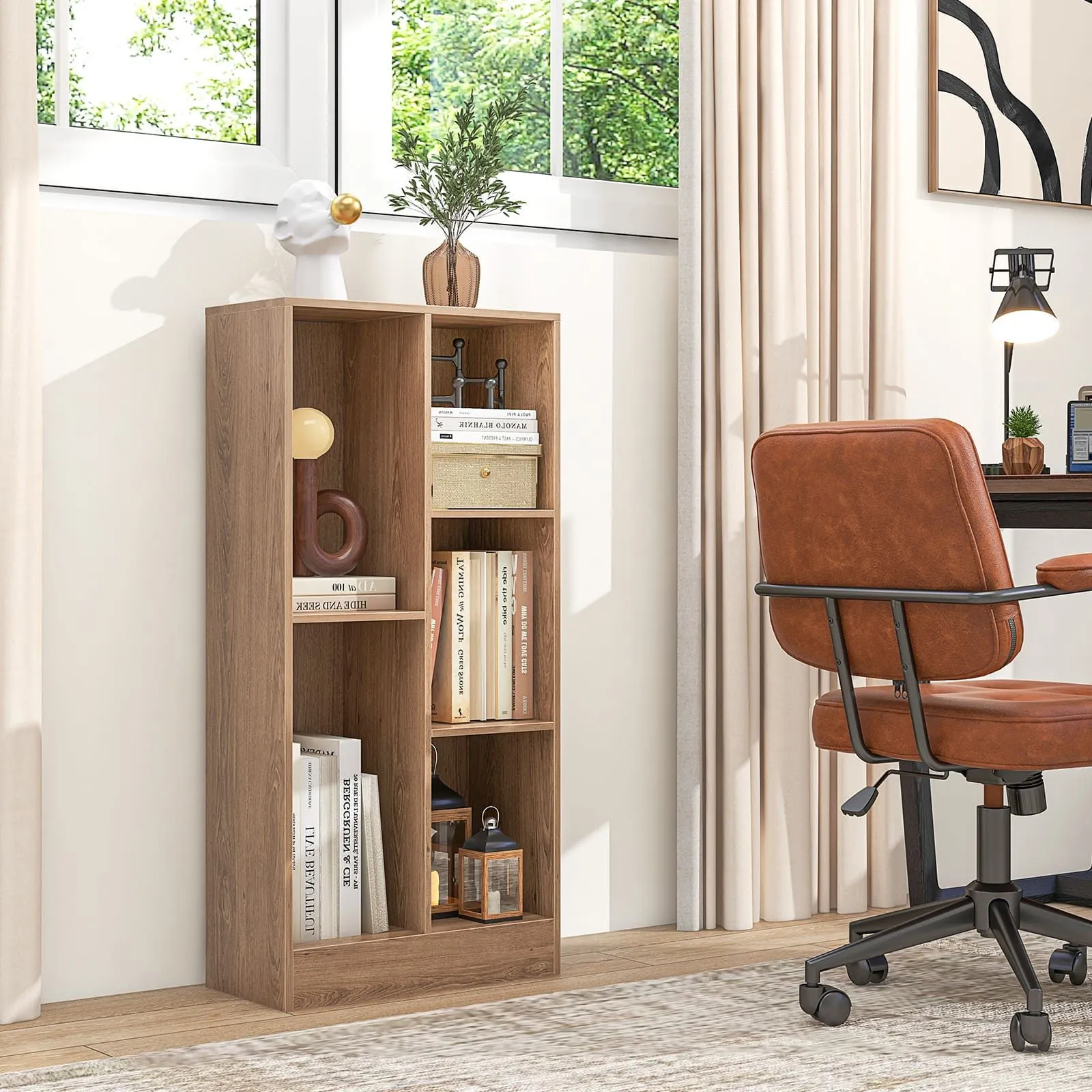 Costway 5-Cube Bookshelf Office Bookcase w/Open Storage Compartments in Brown 3